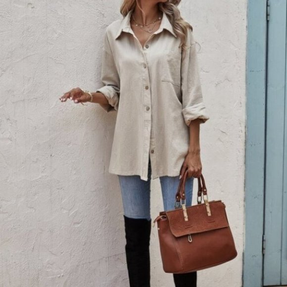 Minimalist Button Down Longline Khaki - Picture 7 of 12